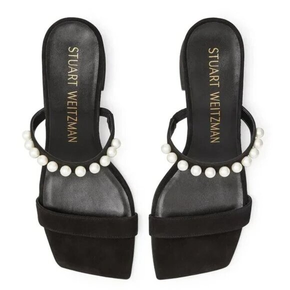 New Stuart Weitzman Goldie 60 Pearl Suede Sandal Black 7 $525 - Picture 4 of 7
